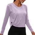 thumbnail image 1 of Vinsonshop Activewear Tops for Women Long Sleeve Workout Shirts Crew Neck Twist Hem Athletic Tees Side Slit Lightweight Breathable Yoga Gym Running Exercise Clothes Light Violet XXL, 1 of 6