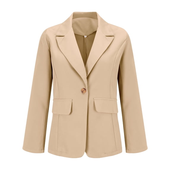 Vinsonshop Blazers for Women Office Work Casual Long Sleeve Notched Lapel Suit Jacket Formal Business Single Button Dress Jackets Beige 3XL