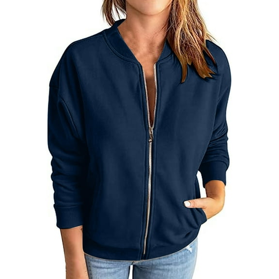 Vinsonshop Bomber Jacket Light Weight Jackets Womens Fall Outerwear Womens Bomber Jackets Lightweight Varsity Bomber Jacket Women Casual Outerwear for Women Navy L
