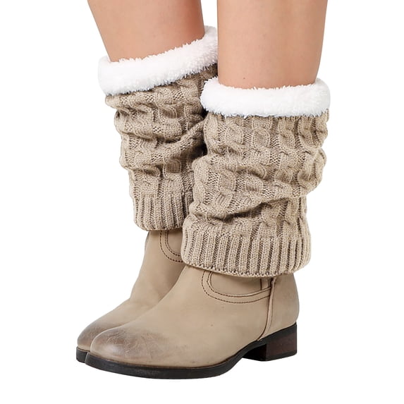 Vinsonshop Boot Cuffs Boot Toppers Knit Socks Boot Cuffs Topper Winter Accessories for Women Knit Boot Socks Knitted Leg Warmers Beige One Size