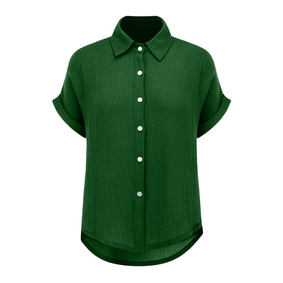 Vinsonshop Button Down Shirt Business Casual Outfits for Women Roll Up Sleeves Blouses for Women Dressy Casual Loose Fit Everyday Outfits Women's Summer Tops Green L