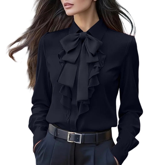 Vinsonshop Button Down Shirts for Women Bow Blouse for Women Blouses for Women Dressy Casual Work Tops for Women Long Sleeve Shirts for Women Work Outfits for Women Office Black L