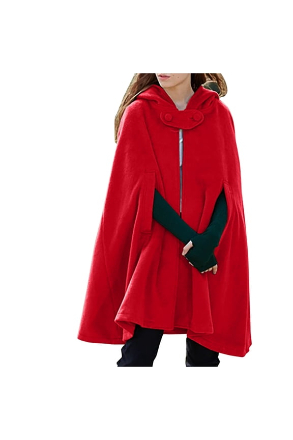 Cape Coat Cloak with Hood Women Hooded Cape Womens Cape Capes for Women Winter Cloak Women's Outerwear Red L