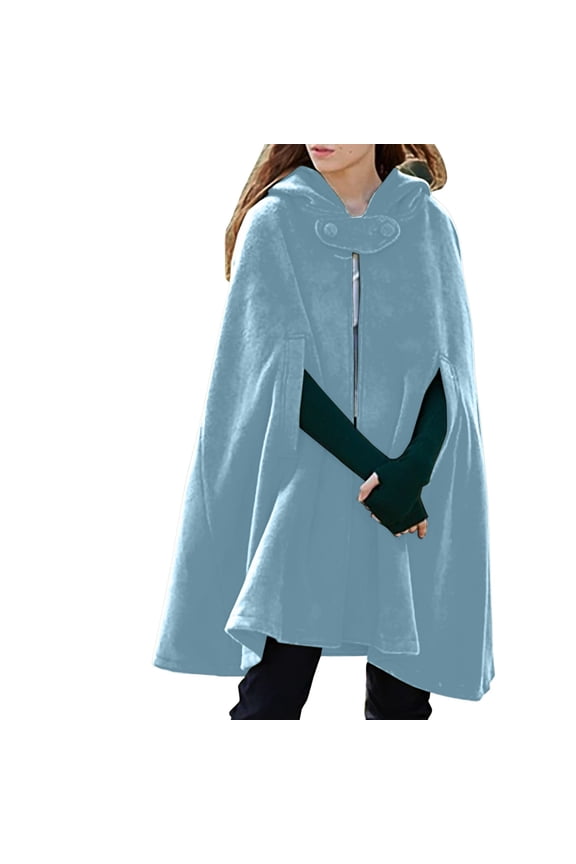 Capes for Women Womens Cape Winter Cape Winter Cloak with Hood Women's Outerwear Wool Cape Blue 1 M