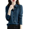thumbnail image 1 of Vinsonshop Cardigan Sweaters for Women Lightweight Button Up Sweater Jacket Collared Work Outfits Fall Fashion Dark Blue L, 1 of 4