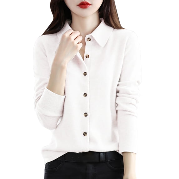Vinsonshop Cardigan Sweaters for Women Lightweight Trendy Long Sleeve Lapel Collar Button Down Sweater Cardigans Beige L