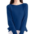 thumbnail image 1 of Vinsonshop Casual Ribbed Sweaters for Women Long Sleeve Boat Neck Knit Tops Slim Fit Basic Pullover Jumpers Fall Fashion Clothes Dark Blue XL, 1 of 5