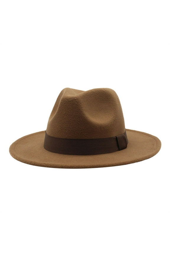 Classic Felt Fedora Hats for Men Women Floppy Wide Brim Panama Hat with Belt Buckle Coffee