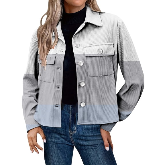 Vinsonshop Corduroy Jacket Women Shacket Plaid Jacket for Woman Plaid Shacket Jacket Women Cropped Corduroy Jacket Women Fall Coat Plaid Shacket Women Gray S