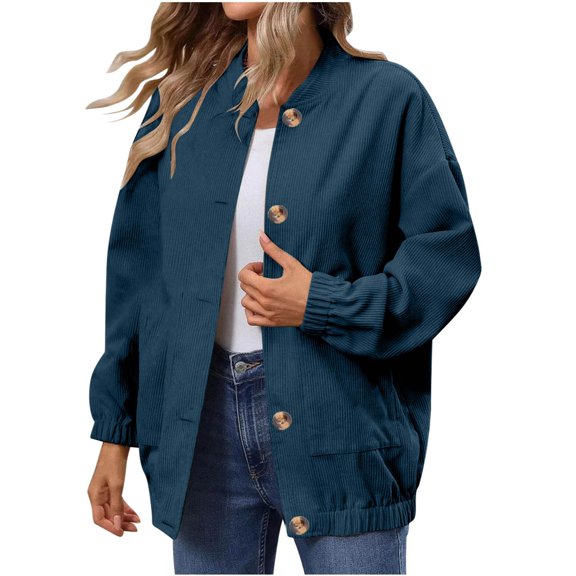 Vinsonshop Corduroy Jacket Women's Shacket Plaid Jackets for Womn Fall Jackets Fall Coat Womens Cropped Jacket Cropped Plaid Jacket Blue L