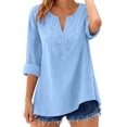 thumbnail image 1 of Vinsonshop Cotton Linen Blouse Travel Clothes Embroidered Boho Tops Floral Blouses Retro Embroidered Boho Loose-fit Cotton Top Trendy Clothes 2026 Linen Tunic Fashion 2026 Sky Blue M, 1 of 7