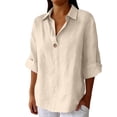 thumbnail image 1 of Vinsonshop Cotton Linen Shirt Travel Clothes Summer Boho Gauze Tops Button Down Summer Gauze Shirts Cotton Linen Plain T Shirts for Women Beach Outfit (S-5XL), 1 of 7