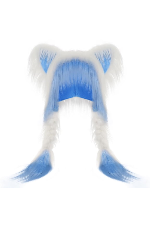 Cute Plush Cat Hat Fluffy Ear Headwear Winter Warm Earmuffs Head Mask Halloween Accessory Blue