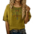 thumbnail image 1 of Vinsonshop Embroidered Cotton Linen Tops Women Short Sleeve Tunic Blouse Boho Tunic Dressy Casual Retro Embroidered Boho Crew Neck Fashion 2026 Elegant Summer Vacation Outfits for Women (S-4XL), 1 of 2