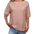 thumbnail image 1 of Vinsonshop Embroidered Tops for Women Linen Embroidered Peasant Tops Travel Clothes Embroidered Boho Tops Boho Peasant Crew Neck Summer Gauze Shirts Summer Tops for Teens (M-3XL), 1 of 9