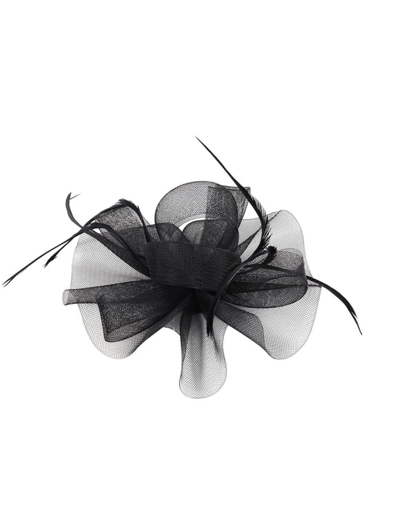 Formal Fascinator Hats for Women Church Dress Hat Feather Mesh Netting Wedding Guest Garden Party Tea Party Elegant Headwear Black