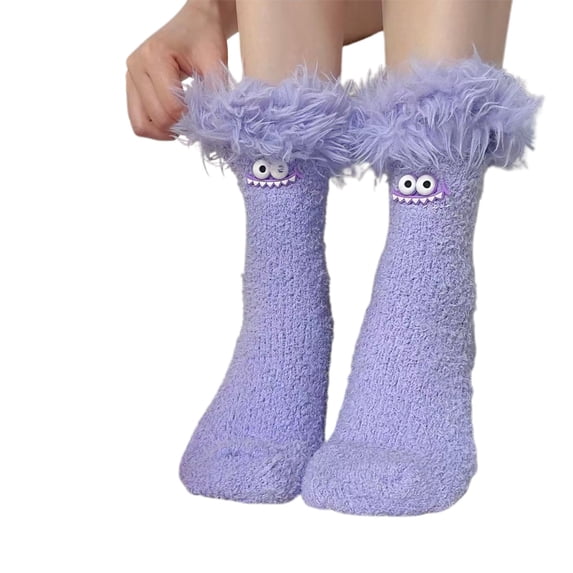 Vinsonshop Funny Monster Fuzzy Socks Cozy Winter Cabin Socks Warm Lounge Plush Socks Soft Socks