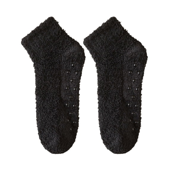 Vinsonshop Fuzzy Fluffy Plush Fluzzy Cabin Socks Gripper House Socks for Women Indoor Black One Size