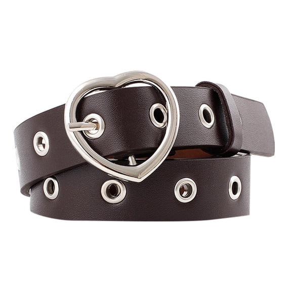 Vinsonshop Heart Shape Belts PU Leather Waist Belt Women Jeans Pants Dresses with Heart Buckle Coffee One Size
