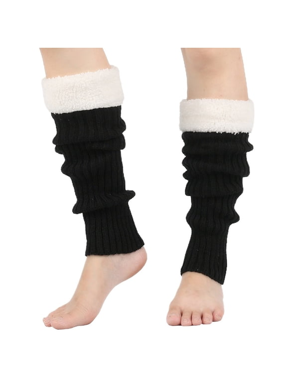 Holiday Knit Leg Warmers for Women Slouchy Winter Boot Covers Christmas Gifts Black One Size