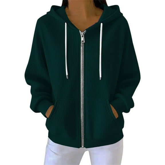 Vinsonshop Hoodie Zip Up Hoodie Women Lightweight Jacket Women Hoodie Jacket for Women Womens Jackets Casual Zipper Hoodies for Women Womens Jacket with Hood Dark Green L
