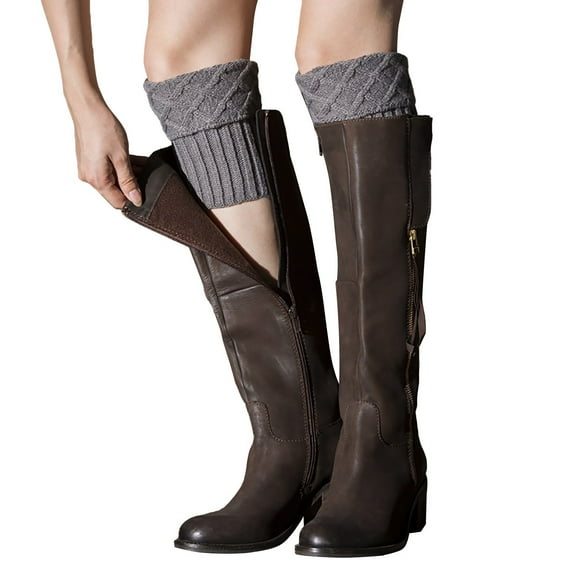 Vinsonshop Knit Leg Warmers Long Socks for Boots 80s Accessories for Women Cute Boot Socks Cute Long Socks Leg Warmer Socks Knitted Socks Women Gray One Size