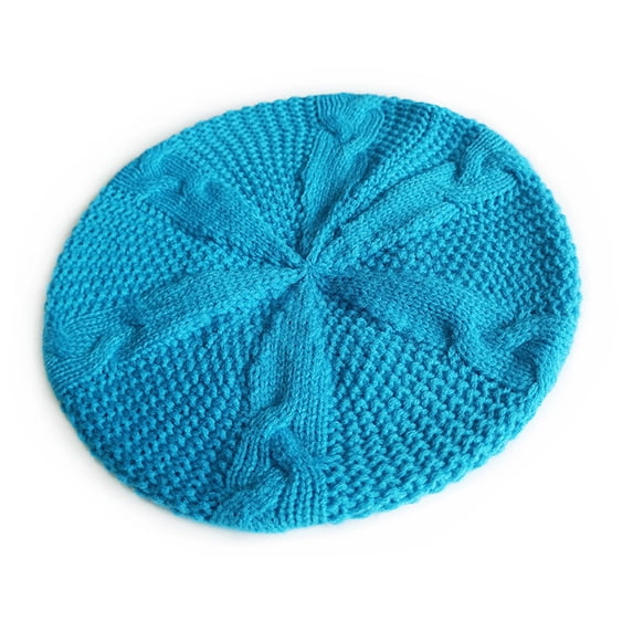 Vinsonshop Knitted Thin Beret Hat for Women Solid Color Beanie Hat Lightweight Slouchy Hat Blue