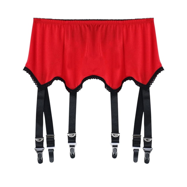 Vinsonshop Lace Garter Belt for Women High Waisted Suspender Belt with 6 Vintage Strap Garter Belts for Thigh High Stockings Red