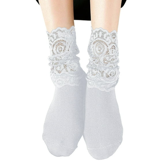 Vinsonshop Lace Socks Sheer Socks Women Slouchy Socks for Women See Through Socks Slouch Socks Crew Socks for Women Breathable Socks Women White One Size