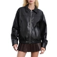thumbnail image 1 of Vinsonshop Leather Jacket Women Motorcycle Jacket Women Casual Outerwear Womens Jackets Casual Outerwear for Women Womens Coats and Jackets Full Zip Jacket Black L, 1 of 9