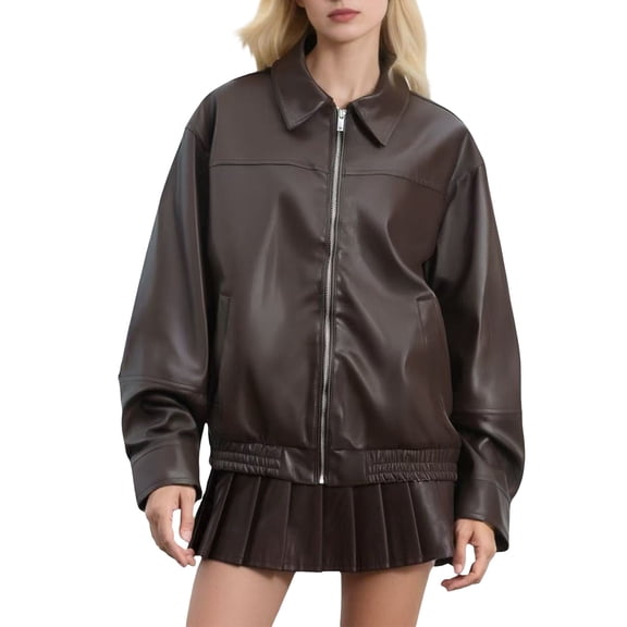 Vinsonshop Leather Jacket for Women Motorcycle Jacket Women Faux Leather Jacket Women Womens Bomber Jacket Womens Coats and Jackets Spring Jackets Womens Zip Up Jacket Coffee XXL