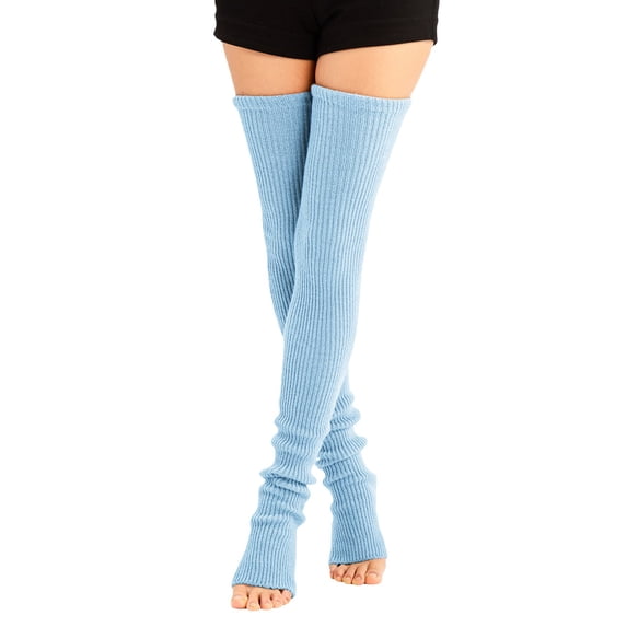 Vinsonshop Leg Warmers Knit Over the Knee Extra Long Winter Soft Thick Thigh High Footless Socks for Women Light Blue