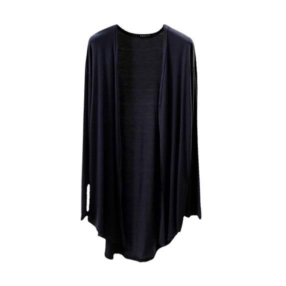 Vinsonshop Light Summer Cardigan Long Sleeve Open Front Duster Flowy High Low Hem Lightweight Thin Coats Casual Summer Cardigan Dark Blue XL