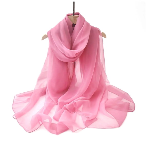 Vinsonshop Lightweight Chiffon Scarf for Women Long Chiffon Sheer Scarf Ladies Fashion Sun-proof Shawls Wrap Watermelon Red One Size