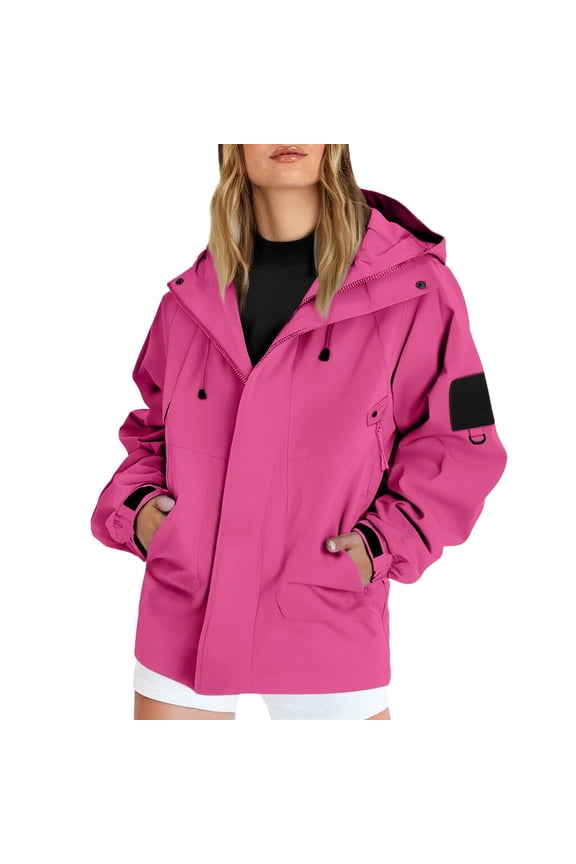 Lightweight Waterproof Rain Jacket for Women Hooded Windbreaker Colorblock Hiking Jackets Outdoor Athletic Raincoat Utility Techwear Gorpcore Activewear Hot Pink XL