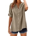 thumbnail image 1 of Vinsonshop Linen Shirts for Women Casual Summer Cotton Shirts Linen Blouse V Neck Work Blouse Linen Tunic Summer Gauze Shirts Loose-fit Cotton Top Casual Loose Basic Solid Coffee 5XL, 1 of 9