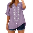 thumbnail image 1 of Vinsonshop Linen Shirts for Women Retro Embroidered Boho Peasant Tops Embroidered Boho Tops Embroidered Blouses Dressy Casual Boho Peasant Summer Tops for Women 2026 (S-3XL), 1 of 7