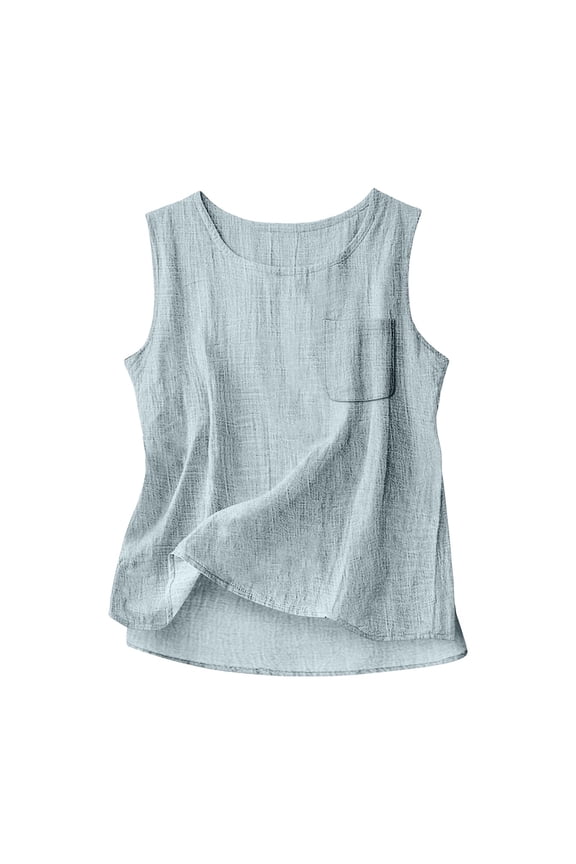 Linen Tank for Women Casual Cami Sleeveless Blouses Cotton Gauze Tops Gauze Camisoles Womens Resort Wear 2026 Casual Cotton Blouses Womens Tops Casual Light Blue XXL