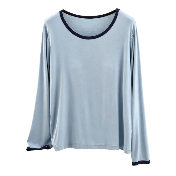 Vinsonshop Long Sleeve Base Layer for Women with Built in Bra Slim Fit Crewneck Lounge Daily T-shirts Blue L