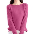 thumbnail image 1 of Vinsonshop Long Sleeve Boat Neck Sweaters for Women Ribbed Knit Pullover Slim Fit Casual Tops Fall Fashion Basic Layering Jumpers Hot Pink XXL, 1 of 5