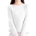 thumbnail image 1 of Vinsonshop Long Sleeve Ribbed Knit Tops Women Boat Neck Sweaters Slim Fit Casual Pullover Basic Jumpers Fall Fashion Everyday Wear White S, 1 of 5