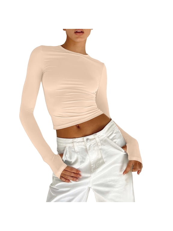 Long Sleeve Shirts Lightweight Underscrub Compression Shirt Winter Layering Undershirts Clothes Base Layer Trendy 2026 Clothes Beige L