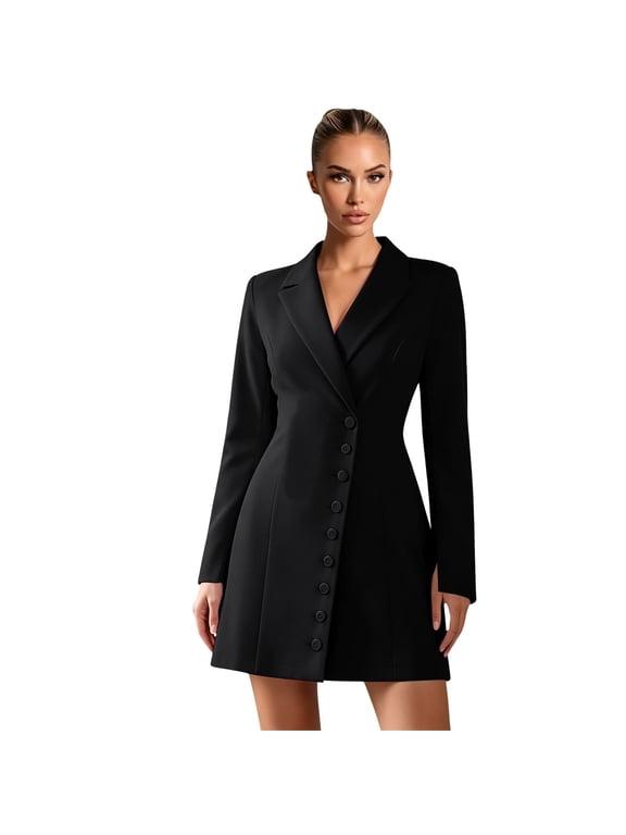 Long Suit Jackets for Women Professional Business Casual Multi Button Blazer Dress Elegant Work Office Evening Outerwear Black XL