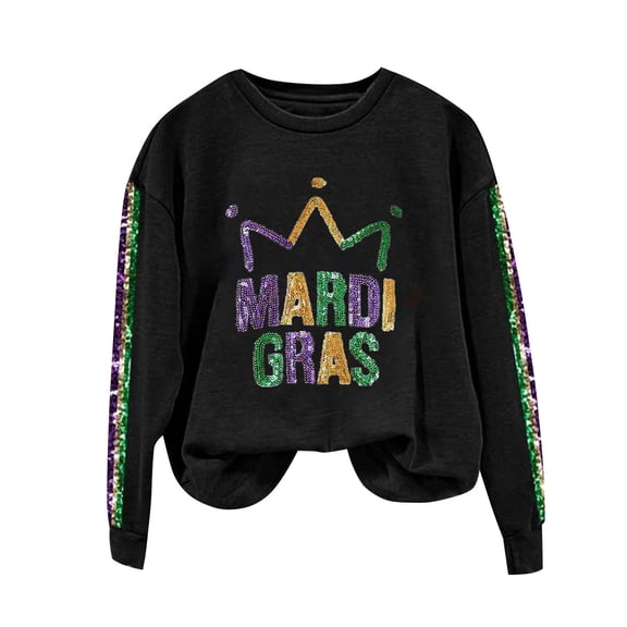 Vinsonshop Mardi Gras Shirts Party Outfits for Women Mardi Gras Shirts for Women Loose Fitting Tops for Women Mardi Gras Outfit for Women Going Out Tops for Women Mardi Gras Costumes Black L