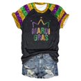 thumbnail image 1 of Vinsonshop Mardi Gras Womens Shirt Fat Tuesday Carnival Costume Crew Neck Graphic T Shirts Graphic Party Top T Shirts for Women Loose Fit Graphic Tee Holiday Outfit for Women Black XL, 1 of 4