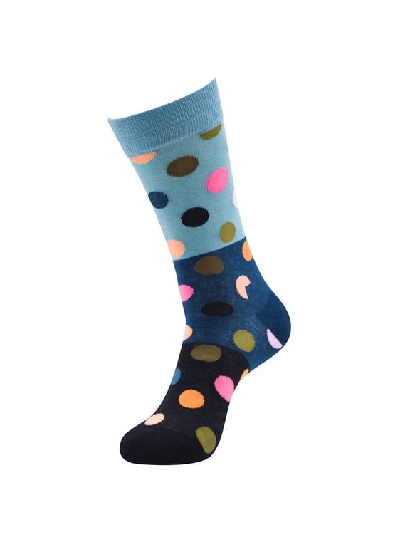 Men's Cotton Crew Socks Colorful Polka Dot Novelty Dress Socks Funky Patterned Casual Socks Black One Size