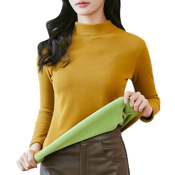 Vinsonshop Mock Turtleneck Tops for Women Undershirt Long Sleeve Slim Fitted Basic Casual Shirts Gold M
