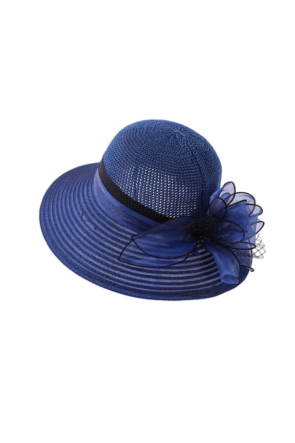 Oversized Wide Brim Kentucky Derby Hat for Women Church Dress Hat Floppy Sun Hat Fascinator Wedding Guest Garden Party Tea Party Formal Ladies Hat Navy