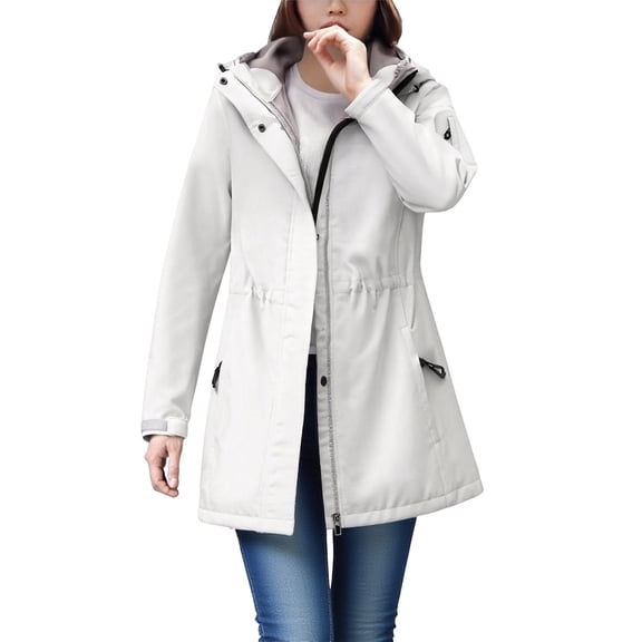 Vinsonshop Rain Jacket Long Rain Coats for Women Womens Rain Jacket with Hood Womens Zip Up Jacket Travel Jacket Waterproof Trench Coat Women Hooded Trench Coat Women White L