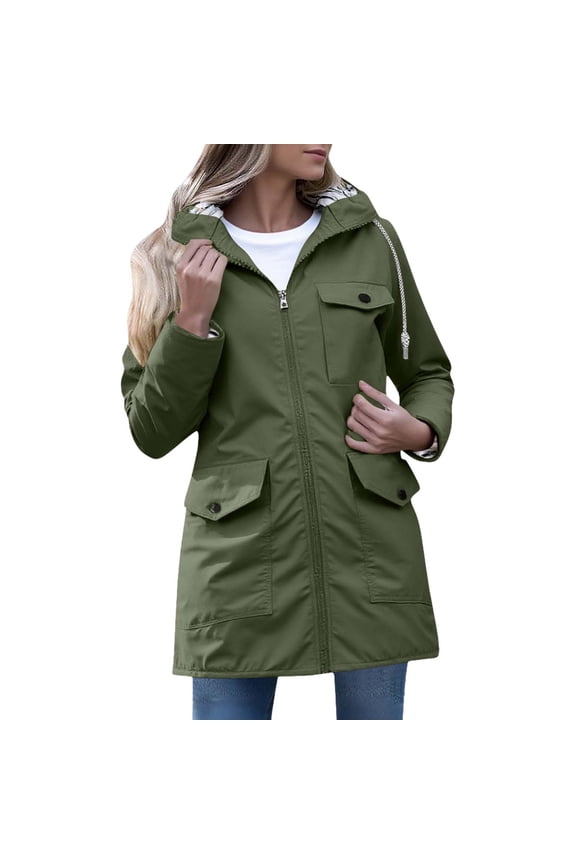 Rain Jackets Utility Jacket Women Soft Shell Jackets Womens Packable Rain Jacket Women Overcoat for Women Waterproof Rain Jacket Windbreaker Jacket Women Dark Green XXL